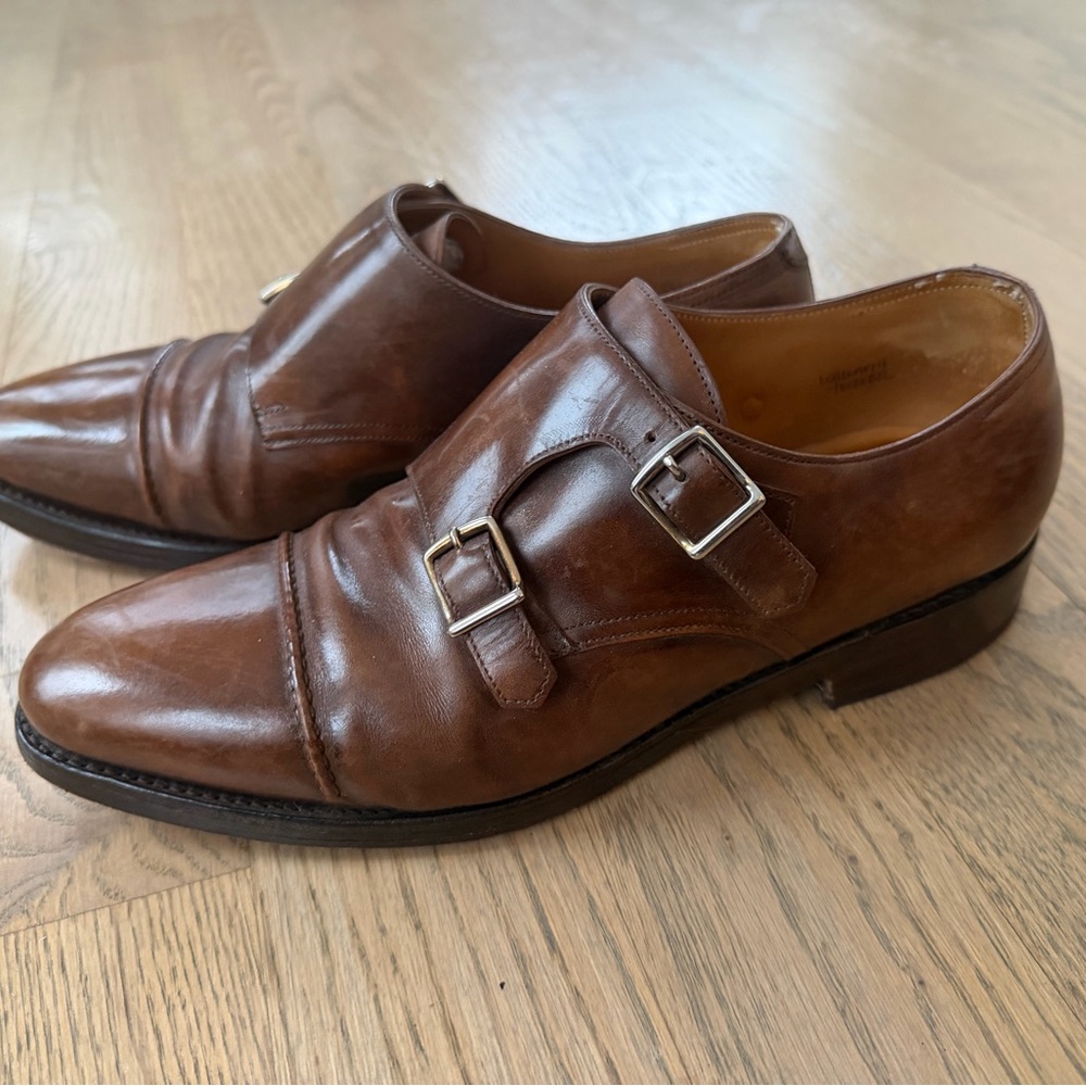 John lobb William Elegant Brown Leather Double Monk Strap Oxfords